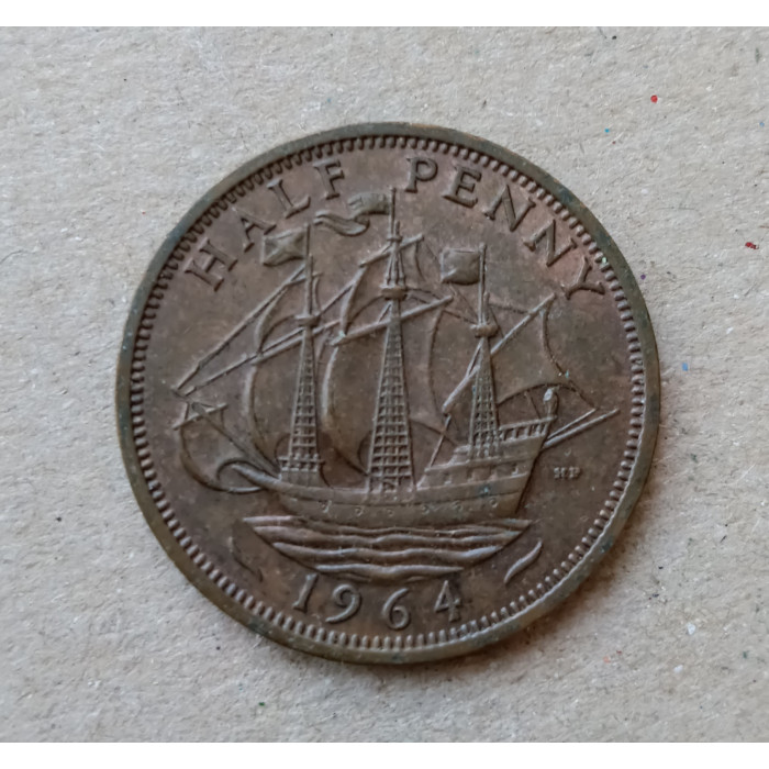 Великобритания 1/2 Пенни 1964 год , Английский галеон, Елизавета 2