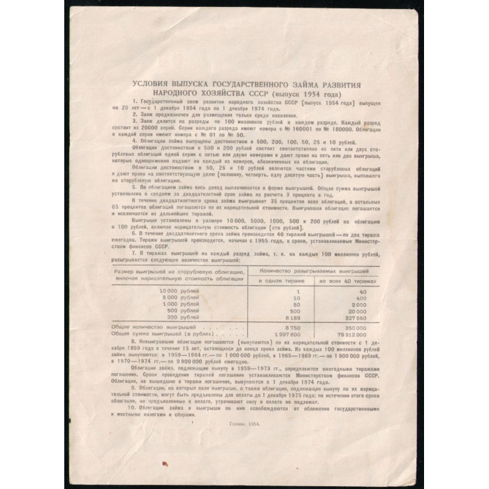 СССР 10 рублей 1954 год , Облигация