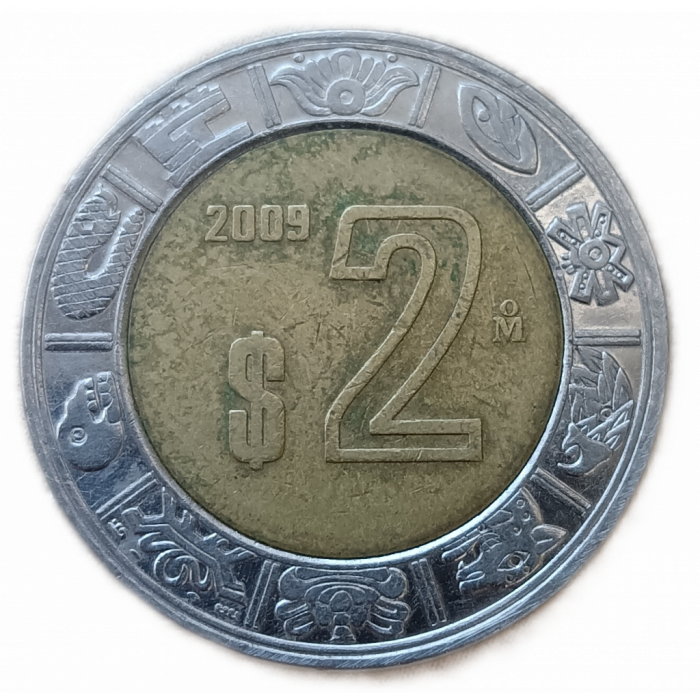 Мексика 2 Песо 2009 год , Биметалл