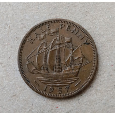 Великобритания 1/2 Пенни 1957 год , Английский галеон Золотая лань