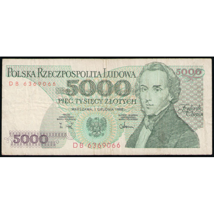 Польша 5000 Злотых 1988 год , Фредерик Шопен