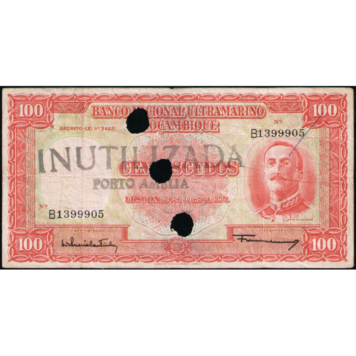 Мозамбик 100 эскудо 1958 год , Гашение