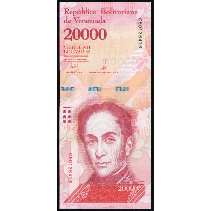 Венесуэла 20000 Боливар 2017 год , UNC, Симон Боливар , Красный Чиж 