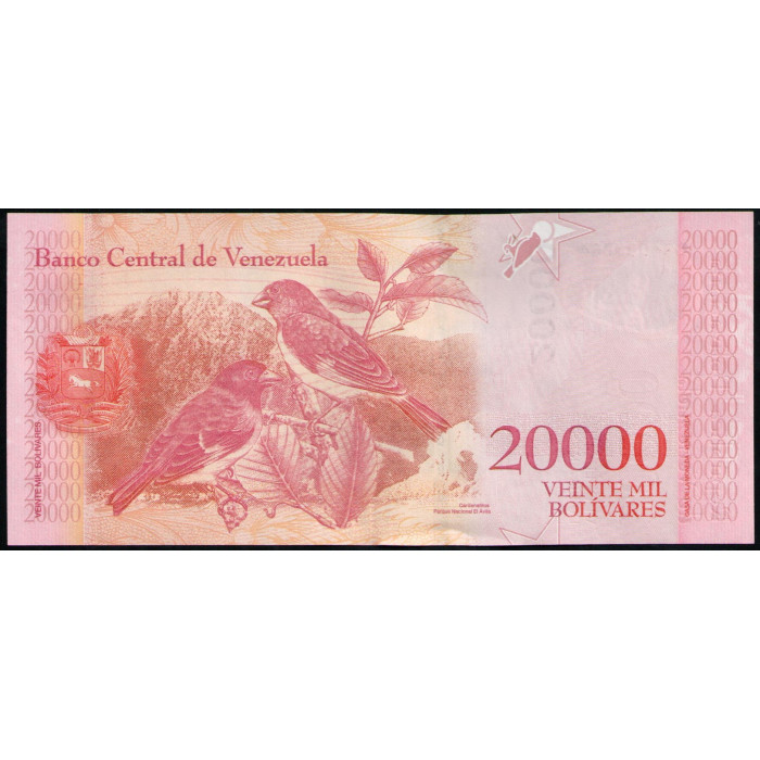 Венесуэла 20000 Боливар 2017 год , UNC, Симон Боливар , Красный Чиж 