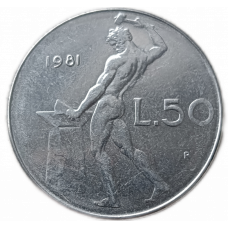 Италия 50 Лир 1981 год , Бог огня Вулкан