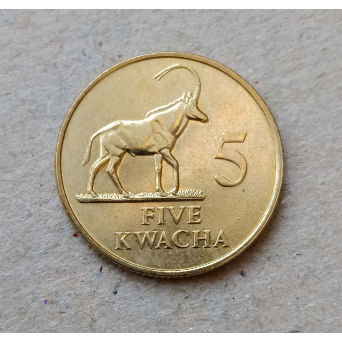 Замбия 5 Квача 1992 год , Сернобык , Саблерогая антилопа