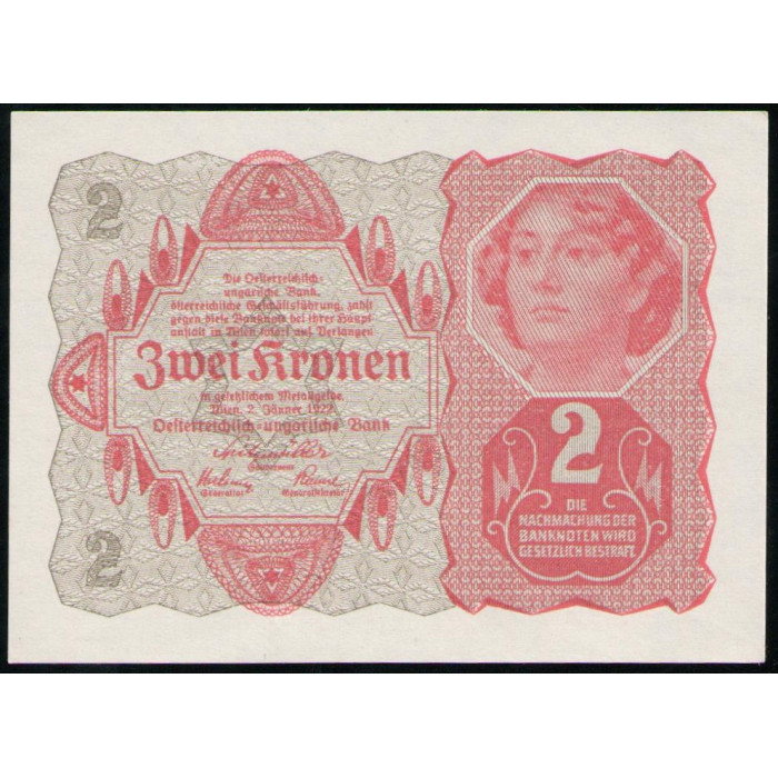 Австрия 2 Кроны 1922 год , AUNC