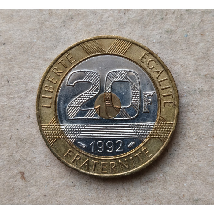 Франция 20 Франков 1992 год , Аббатство Мон-сен-Мишель , Триметалл