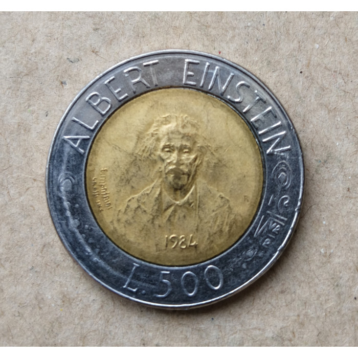 Сан-Марино 500 Лир 1984 год , Альберт Эйнштейн , Биметалл