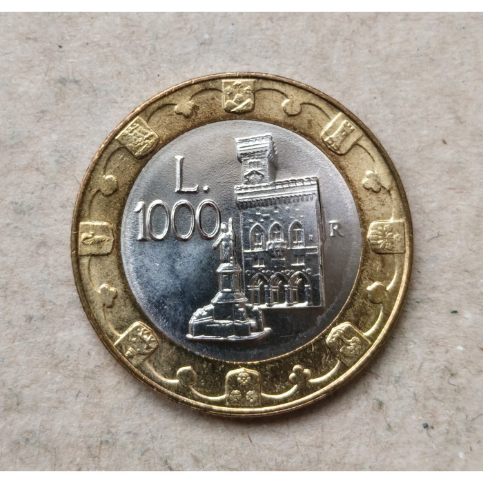 Сан-Марино 1000 лир 1997 год , Тысячелетие строительства замка , Биметалл