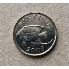 Бермудские Острова 5 Центов 2009 год , Королевская рыба ангел