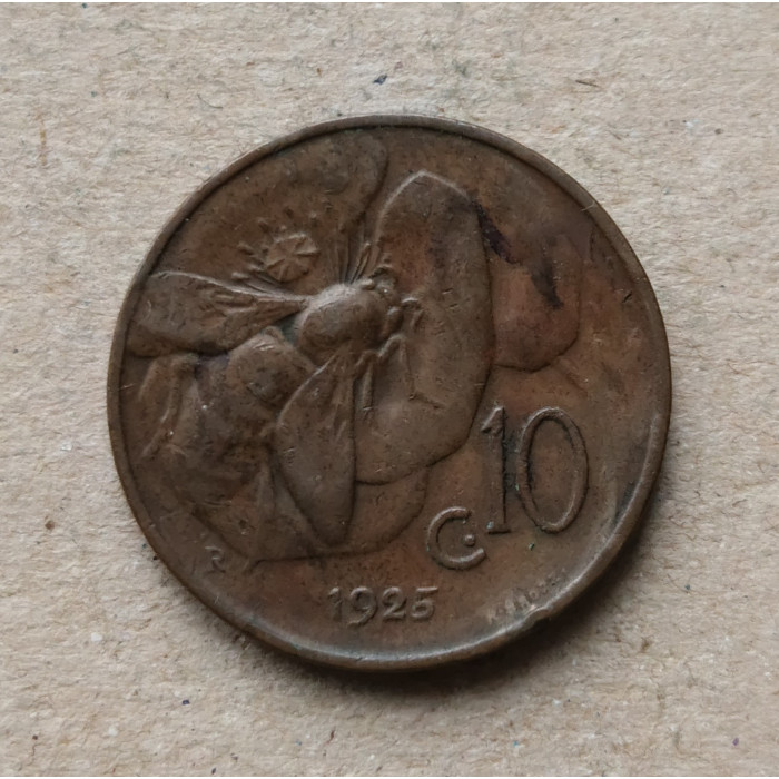 Италия 10 Чентезимо 1925 год , Пчела 