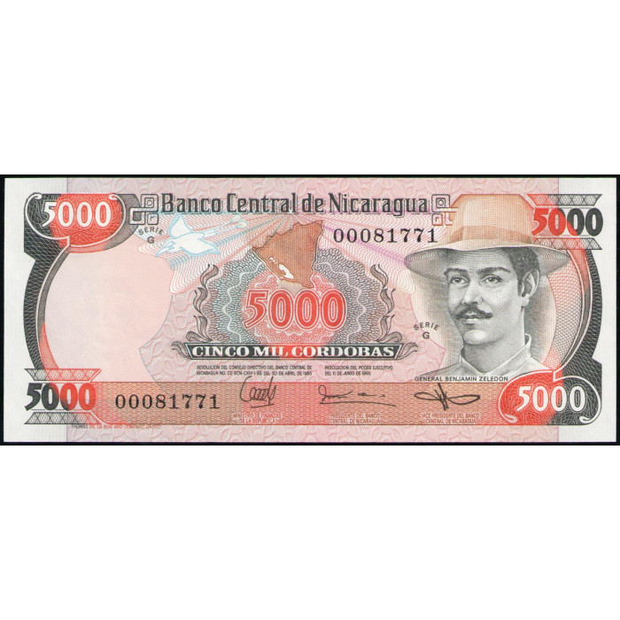 Никарагуа 5000 Кордоба 1985 год , UNC