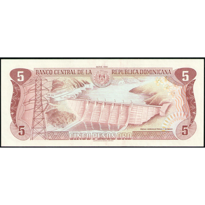 Доминиканская Республика 5 Песо 1990 год , UNC