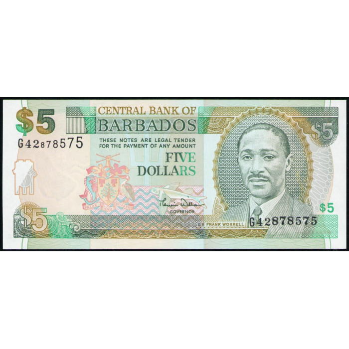 Барбадос 5 Долларов 2000 год , UNC