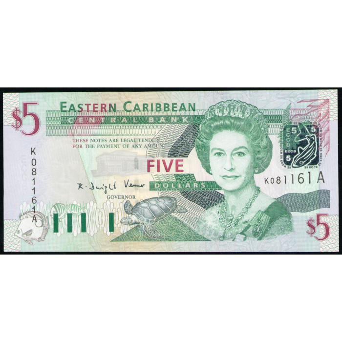 Восточные Карибы 5 долларов 2003 год , UNC , Антигуа