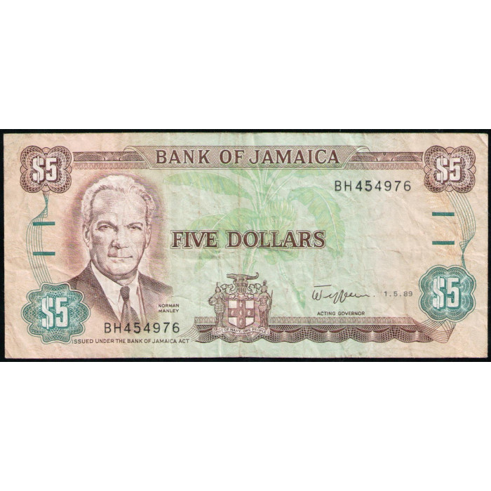 Ямайка 5 Долларов 1989 год 