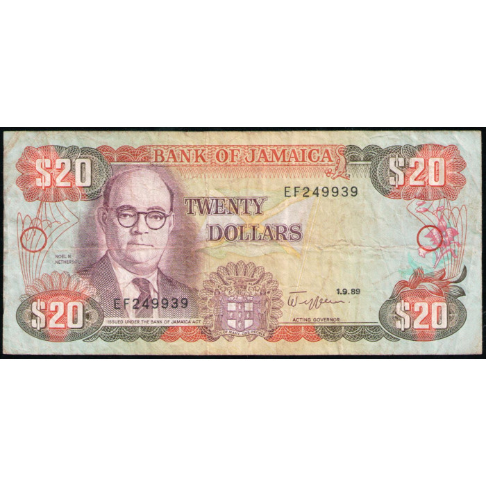 Ямайка 20 Долларов 1989 год 