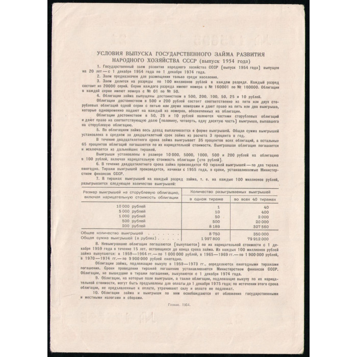 СССР 100 Рублей 1954 год , Облигация