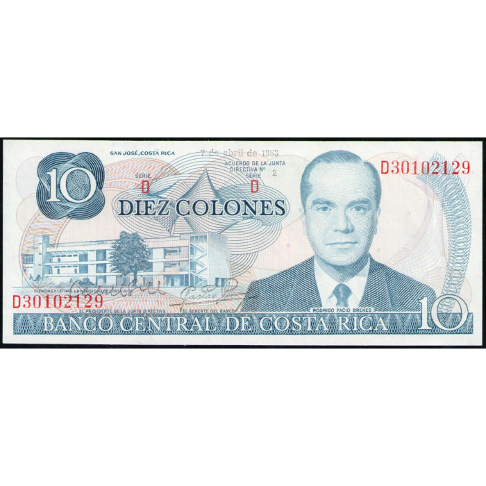 Коста-Рика 10 Колон 1983 год , UNC , Надпечатка