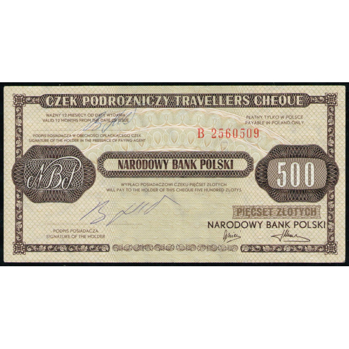 Дорожный чек , Польша 500 Злотых 1990 год