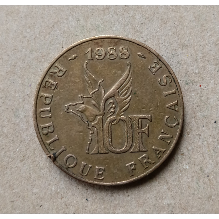 Франция 10 Франков 1988 год , Авиатор Ролан Гаррос 