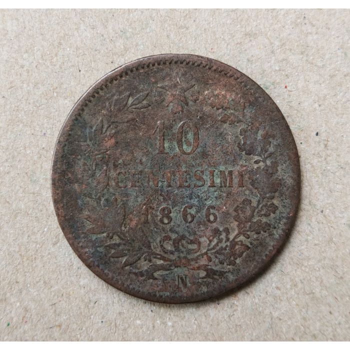 Италия 10 чентезимо 1866 год