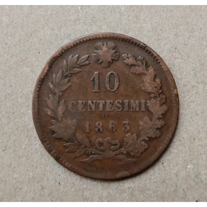 Италия 10 чентезимо 1863 год
