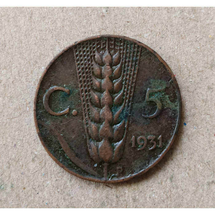 Италия 5 Чентезимо 1931 год , Пшеница