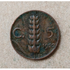 Италия 5 Чентезимо 1922 год , Пшеница