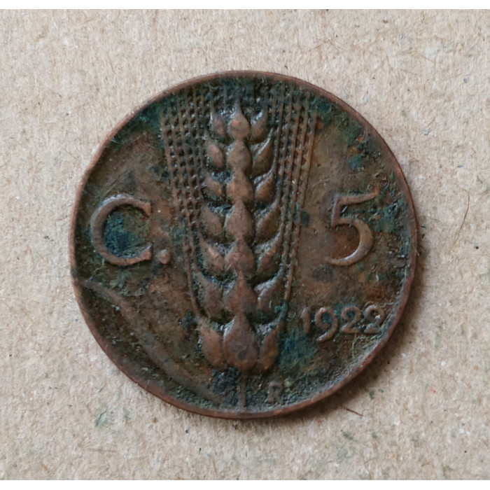 Италия 5 Чентезимо 1922 год , Пшеница