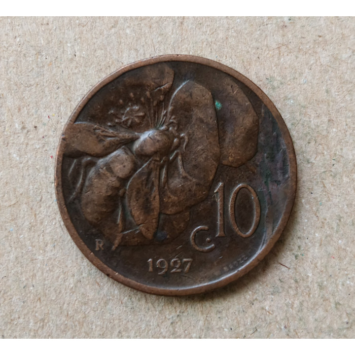 Италия 10 Чентезимо 1927 год , Пчела 