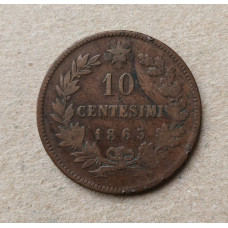 Италия 10 Чентезимо 1863 год