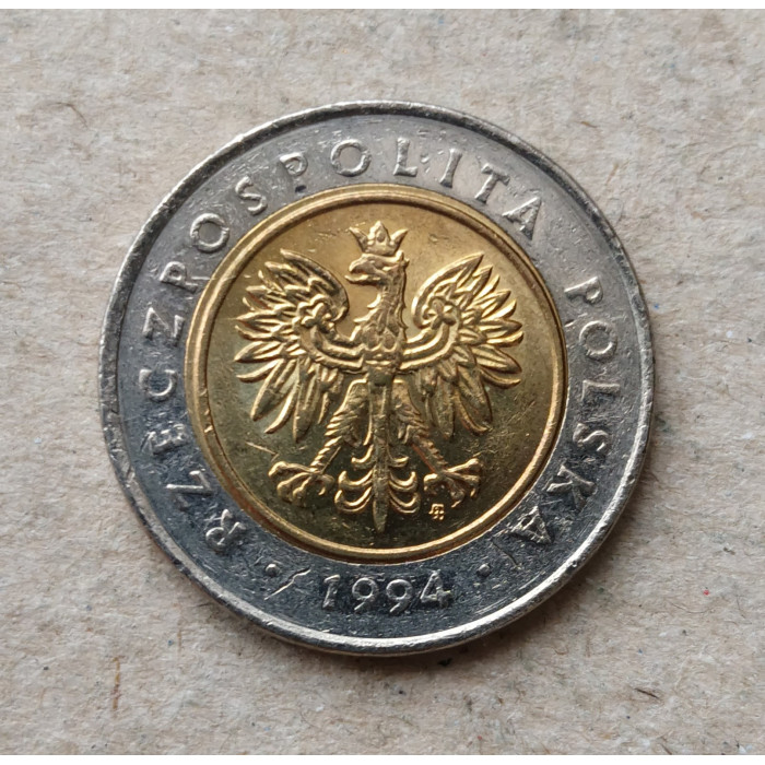 Польша 5 Злотых 1994 год , Биметалл