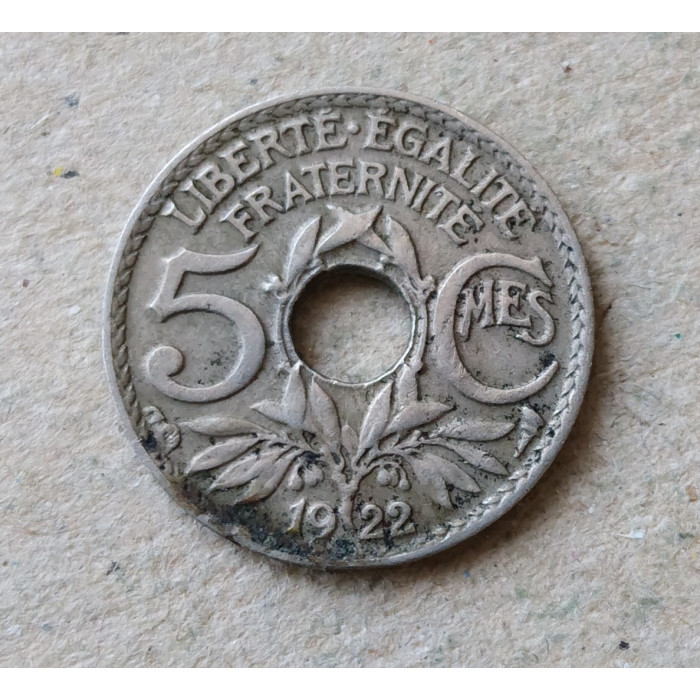 Франция 5 Сентим 1922 год