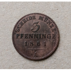 Пруссия 3 Пфеннига 1861 год