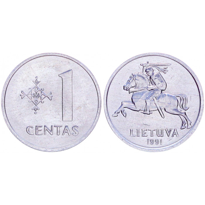 Литва 1 Цент 1991 год UNC KM# 85 Всадник (BOX1104)