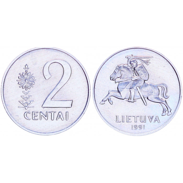 Литва 2 Цента 1991 год UNC KM# 86 Всадник (BOX1105)