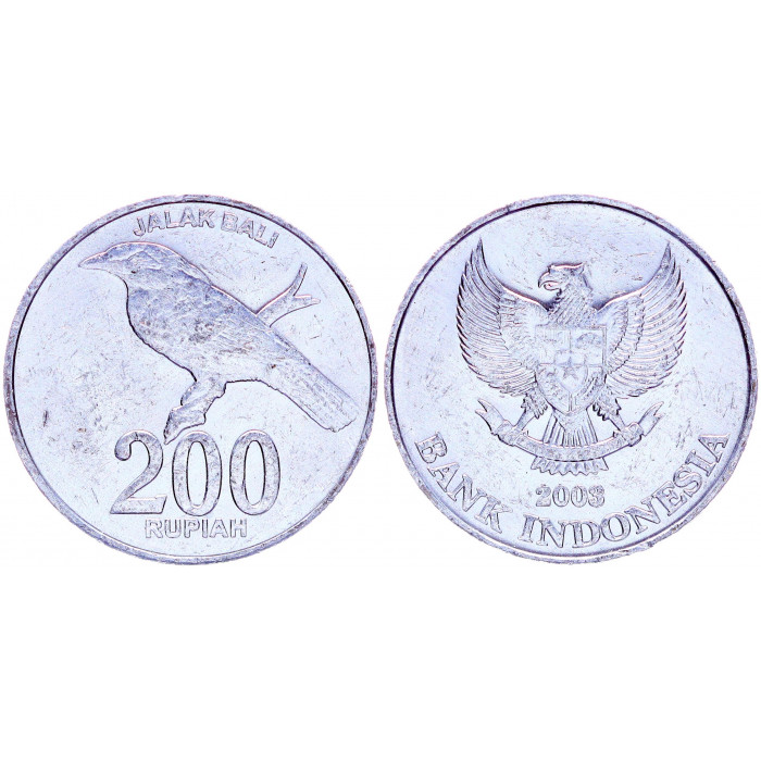 Индонезия 200 Рупий 2003 год UNC KM# 66 Фауна Балийский скворец (BOX1115)