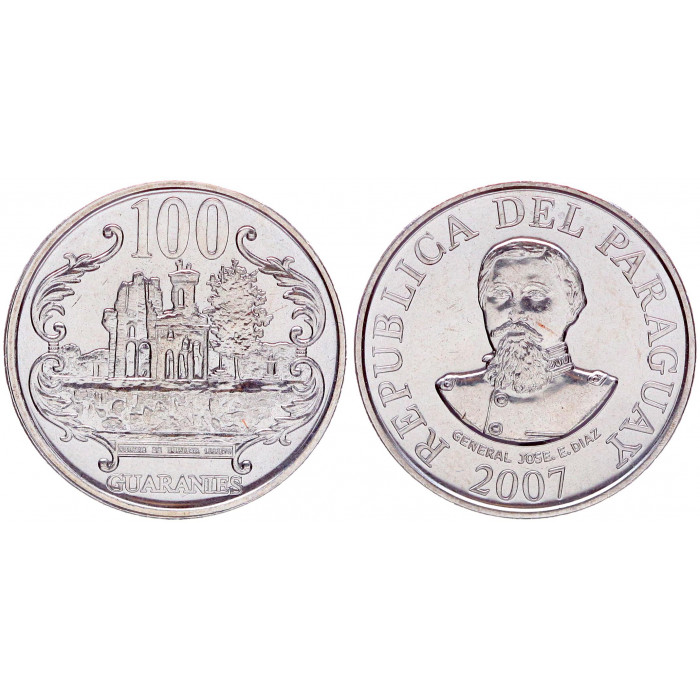 Парагвай 100 Гуарани 2007 год UNC KM# 177b Генерал Хосе Эдувихис Диас (BOX)