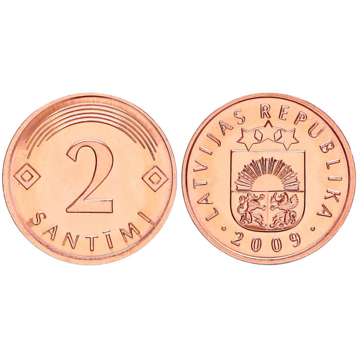 Латвия 2 Сантима 2009 год UNC KM# 21 (BOX)