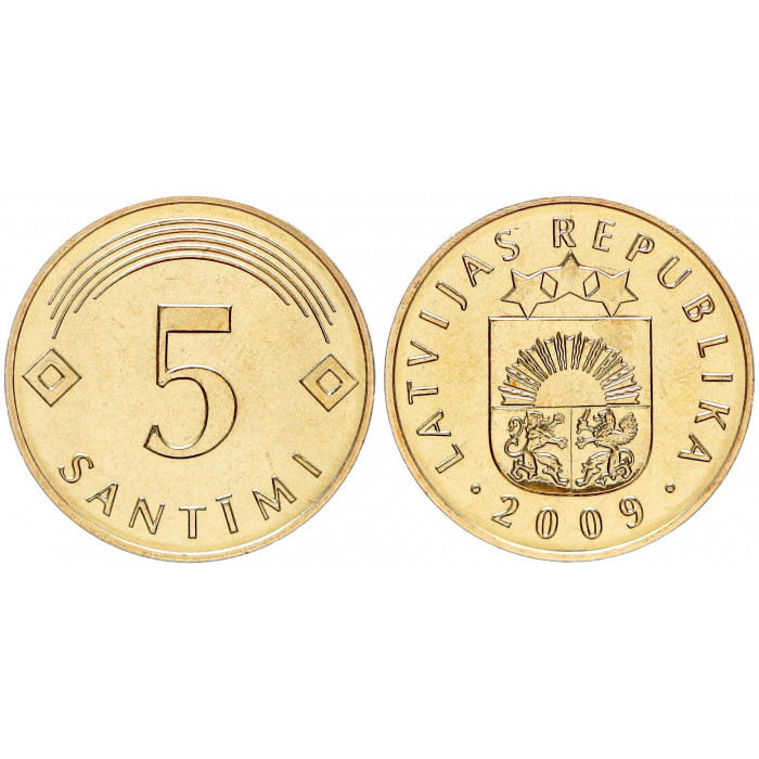 Латвия 5 Сантимов 2009 год UNC KM# 16 (BOX)