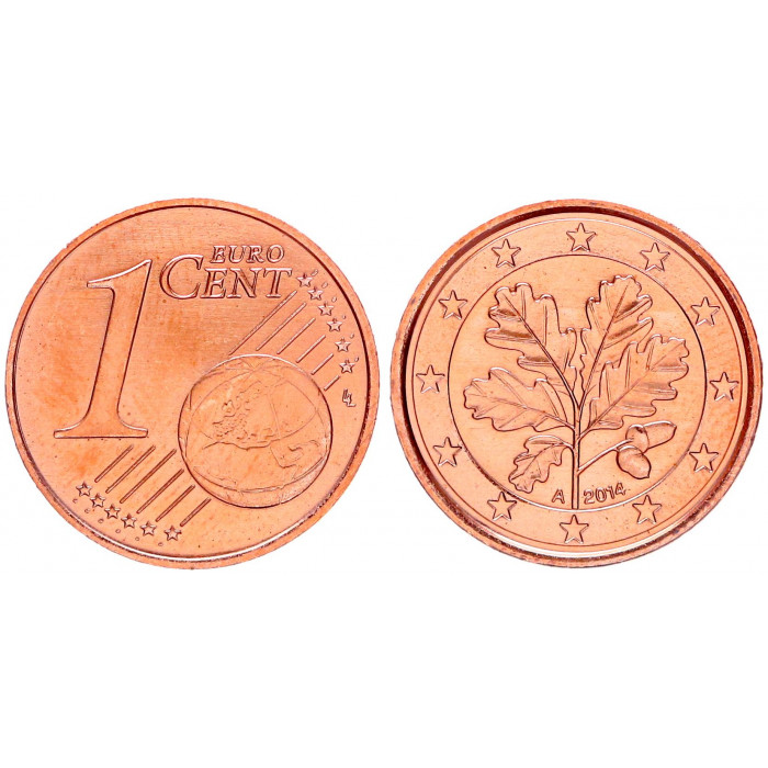 Германия ФРГ 1 Евроцент 2014 A год UNC KM# 207 Дубовая ветка (BOX1168)