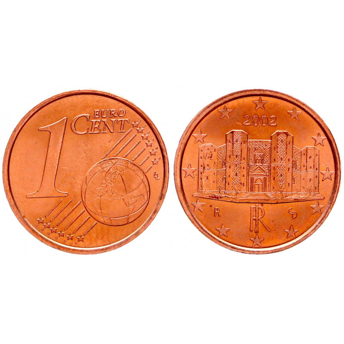 Италия 1 Евроцент 2002 год UNC KM# 210 Замок Кастель-дель-Монте (BOX)
