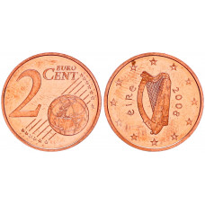 Ирландия 2 Евроцент 2008 год UNC KM# 33 Золотая арфа с серебряными струнами (BOX)