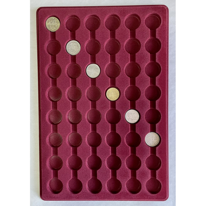 Планшет для монет (#2) Бархатный с прозрачной крышкой на 48 круглых ячеек Диаметр 27 мм