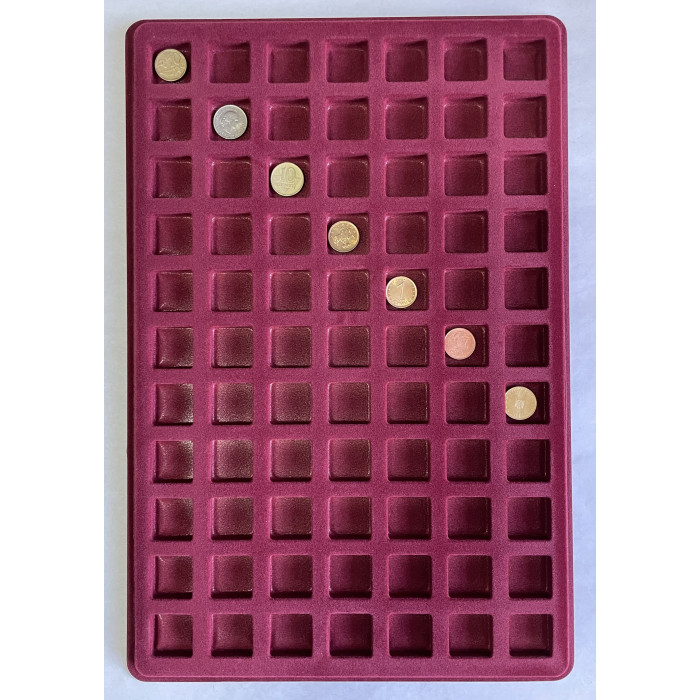 Планшет для монет (#10) Бархатный с прозрачной крышкой на 77 квадратных ячеек 21 х 21 мм
