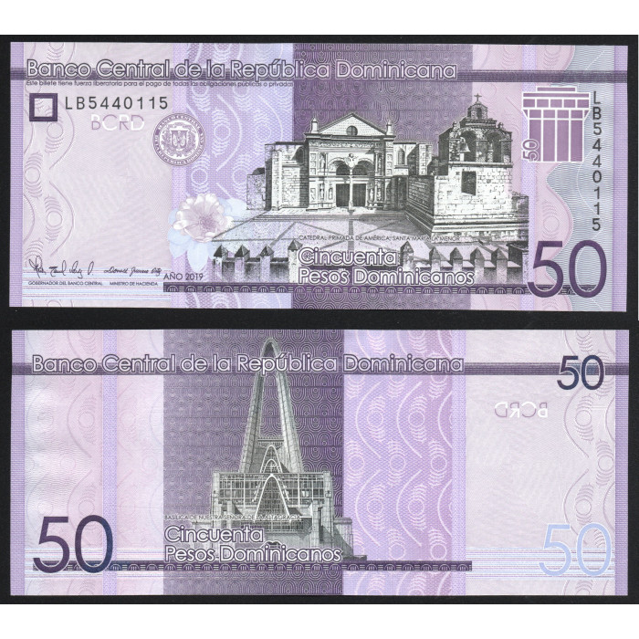 Доминикана 50 песо 2019 год Р#189е UNC 