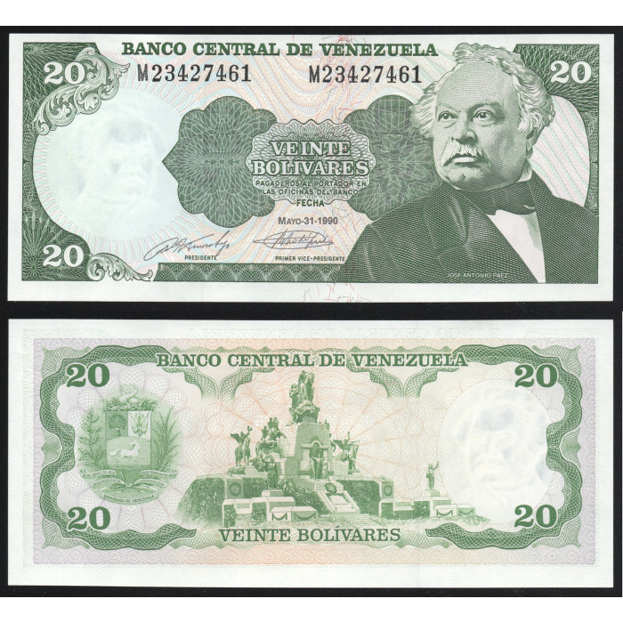 Венесуэла 20 боливаров 1990 год P#63с UNC 