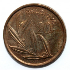 БЕЛЬГИЯ 20 франков 1982 (KM#159 «BELGIQUE») БОДУЭН I